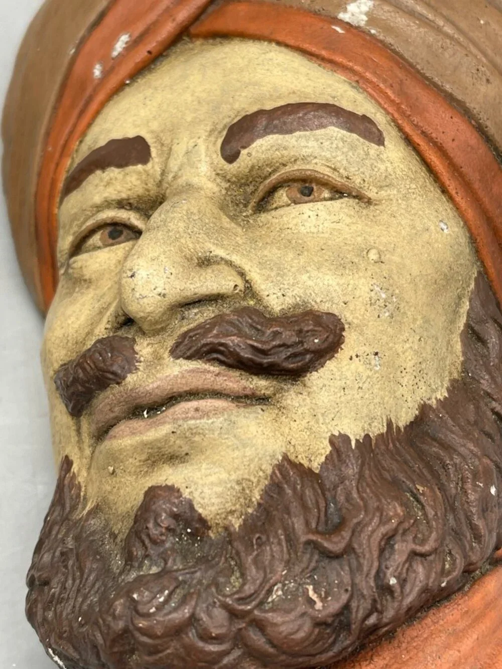 chalkware head wall hangings set of 2 1)Himalayan brown hat scarf beard READ